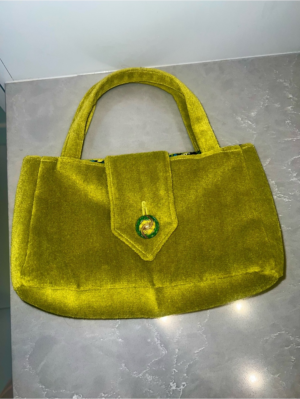 Chartreuse velvet vintage style purse-LIKE NEW